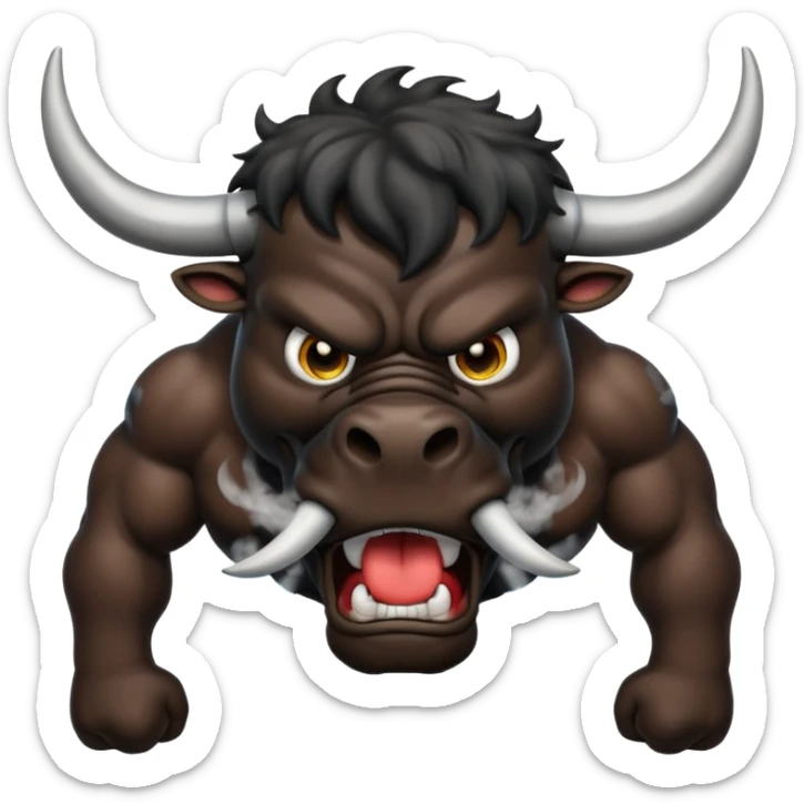 Emoji of an angry black powerful bull with steam coming out of its nose sticker