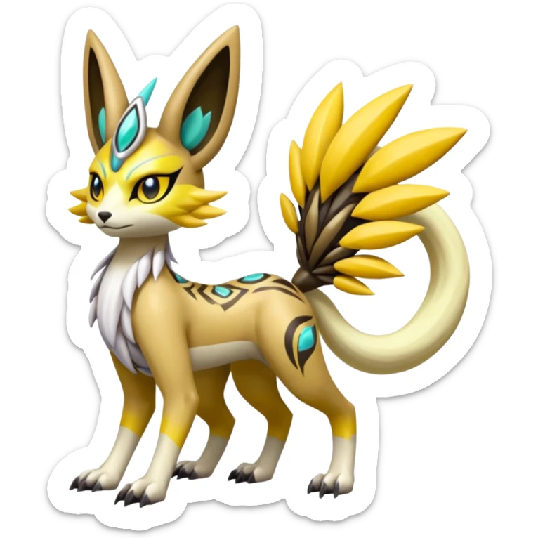Tribal Exotic Meloetta-Renamon-Protogen-Palkia-hybrid-fusion-Fakémon-creature, full body sticker