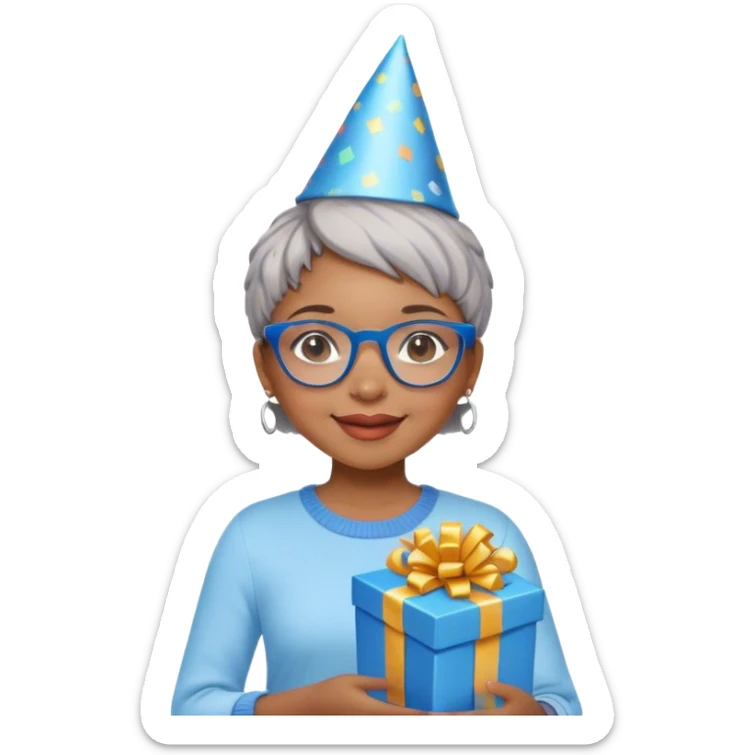 Light skinned Black girl with blue glasses short natural gray haircut celebrating Christ sticker