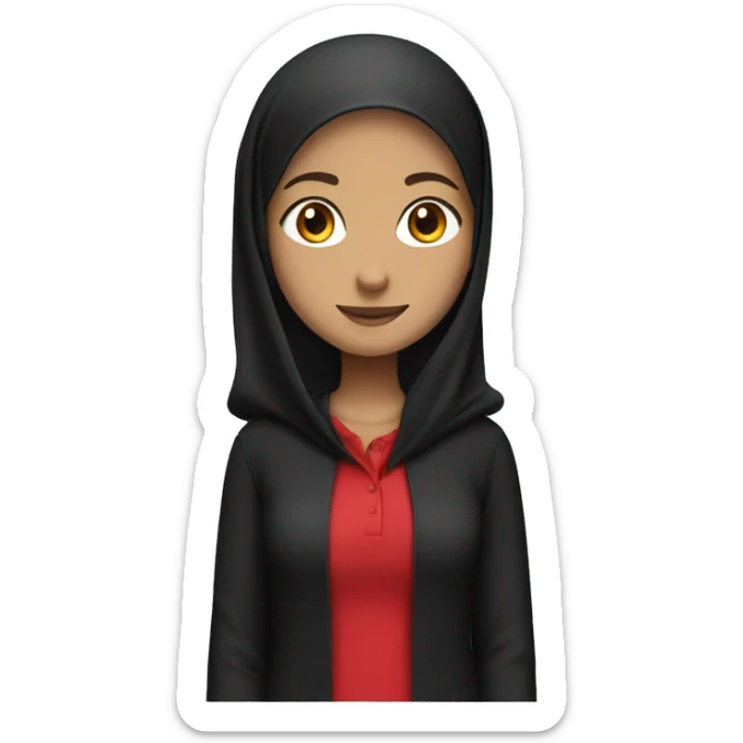 Make a fair-skinned girl wear a black hijab with a full red polo shirt  sticker