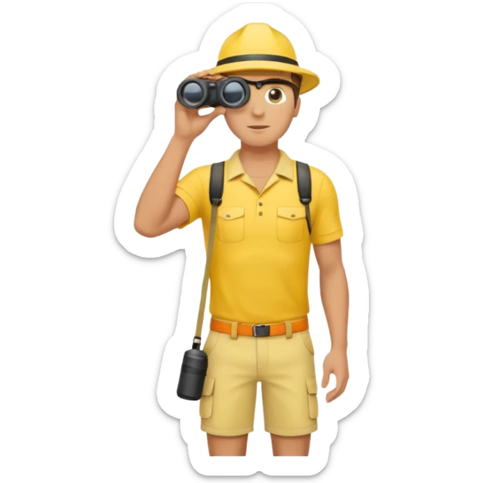 Male lifeguard – yellow shirt, binoculars in hand, scanning the sea, full body sticker