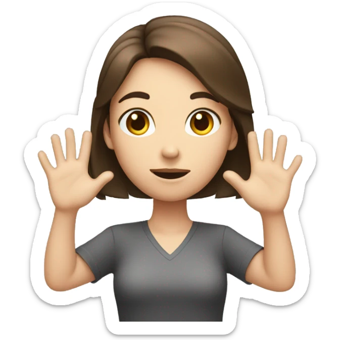 girl with brunette hair and white skin shrugging with hands up sticker