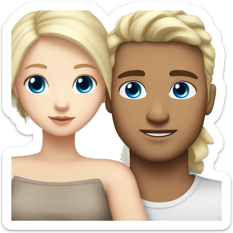 white skin girl with blue eyes and long light blonde hair hugging white skin boyfriend with blue eyes and brown hair sticker