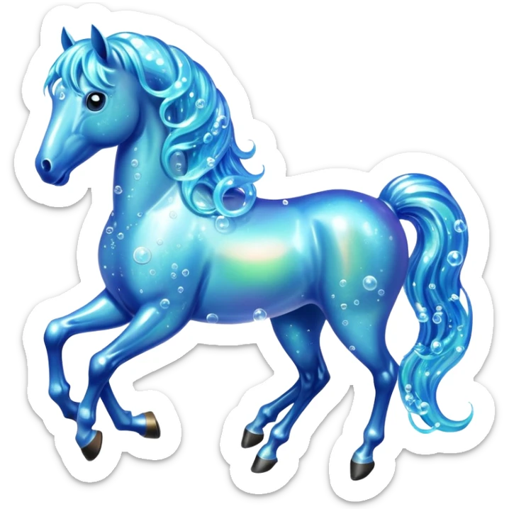 A magical horse made entirely of transparent bubbles and water, with a flowing mane of small bubbles

 sticker