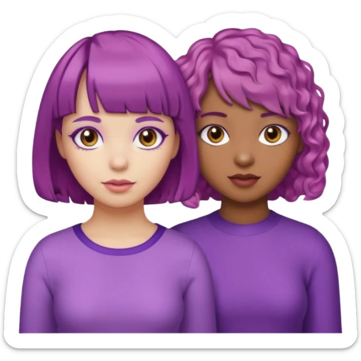 One girl with brown skin and short curly purple hair and brown eyes and another girl with white skin pink bob with bangs and hazel eyes  sticker