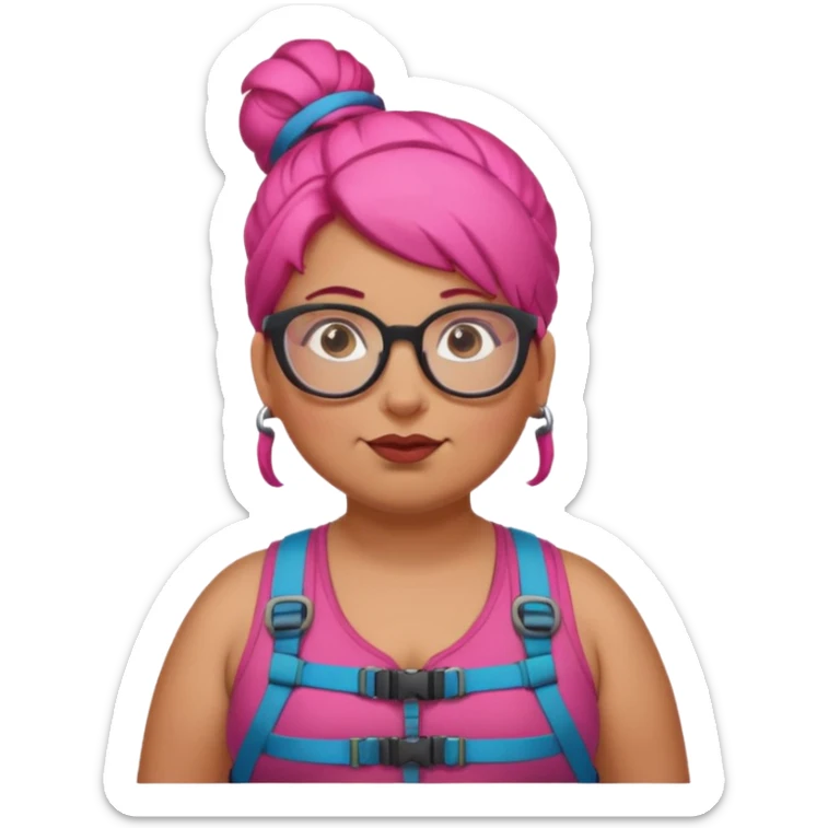 climber fat woman with dark pink bun hair and glassess sticker