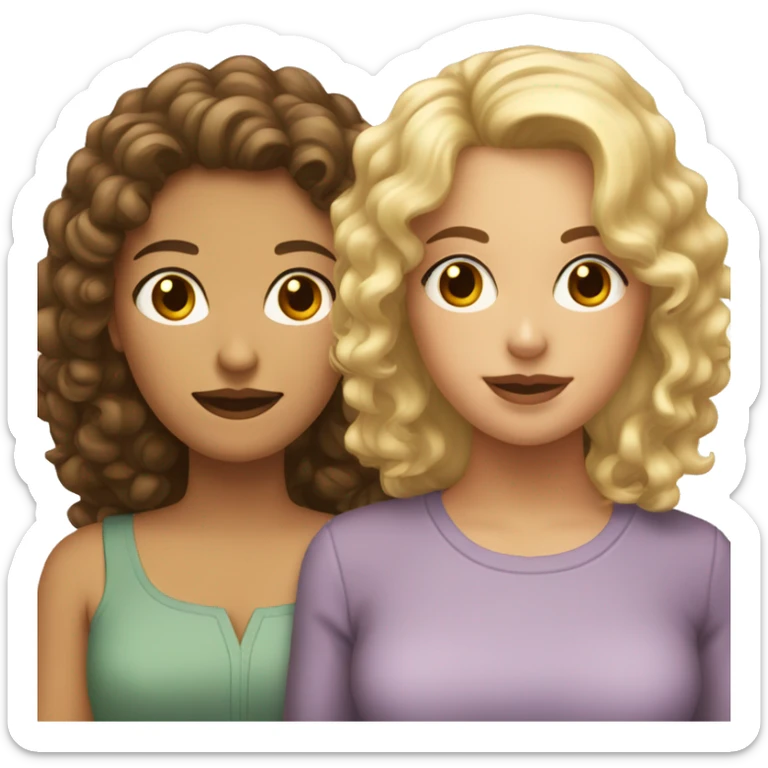 Mom with blonde hair, brown eyes and her adult daughter with curly brown hair and brown eyes sticker