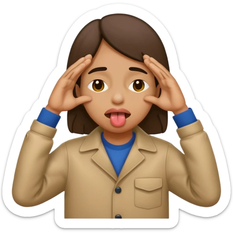fait un emoji qui se cache les yeux avec ces main et qui tire la langue sur le côté sticker