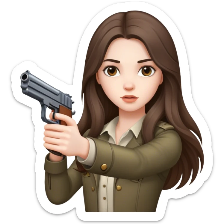 beautiful pale brunette girl with long hair with gun  sticker