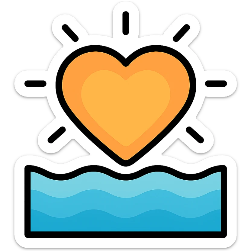 glowing heart with calm waves and gentle colors, color outline icon sticker