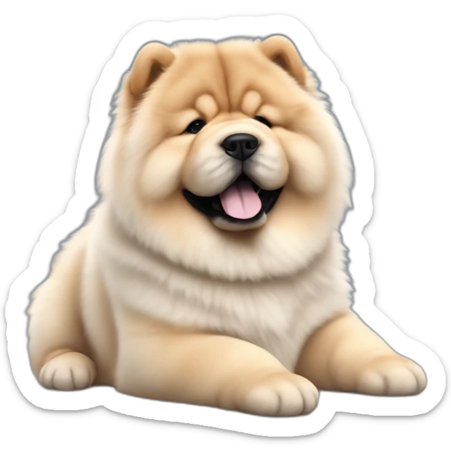Chow chow white young, moustache on face pup, young cute,furry shiny dog cute, realistic, young,sitting on floor, beautiful picture, 4k, 16k sticker