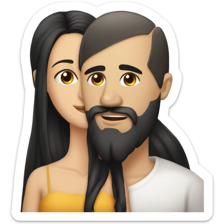 Bald man with black beard and girl long black hair kissing sticker