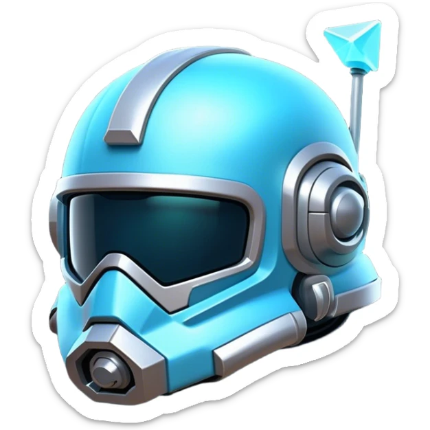 Clash of Clans aesthetic: Cinematic Playful 3D Isometric Space Helmet Emoji, rendered in a 3D vector-style similar to standard emojis with minimal shading and bold, simplified shapes. A compact, distinct form with signature details, softly glowing with a futuristic sci-fi warfare charm. Simplified yet unmistakably iconic, highly detailed and consistent, glowing with a soft radiance and high shine. Stylized with a touch of high-tech brilliance and a soft glowing outline, capturing the essence of a beloved gaming relic with a friendly, playful manner! sticker