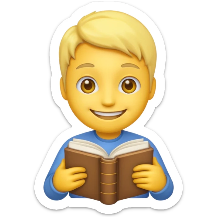 A emoji with a book in its hands like these but combined 😁📖 no pink thing on its face  sticker