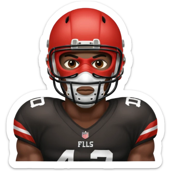 American black football player with a mask which have small holes like a goalkeeper mask sticker