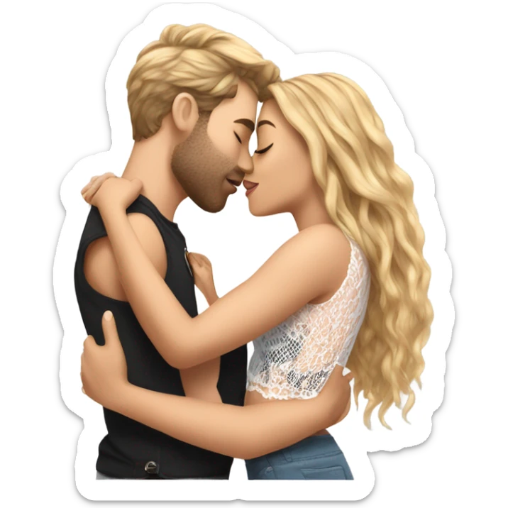 A girl wearing a Shakira lace up croc top and is kissing her boyfriend  sticker