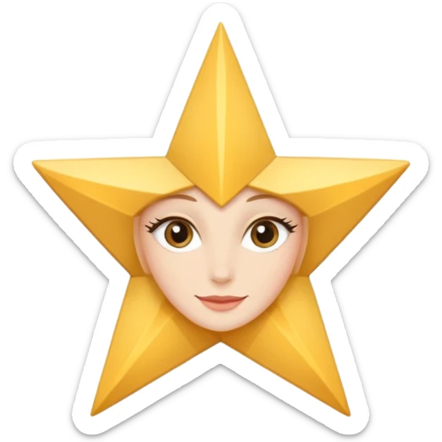 Elegant star mascot illustration inspired by a beauty brand logo, 4-pointed elongated star, sophisticated and minimal flat design, subtle feminine eyelashes, confident soft smile, in hex #250055 sticker