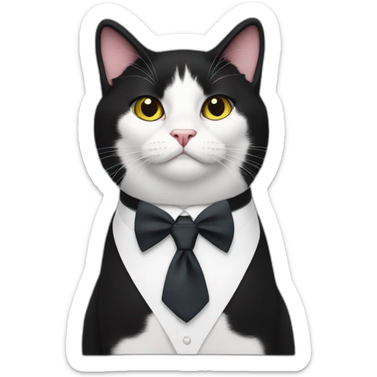 Tuxedo cat in tie, lot of black fur sticker
