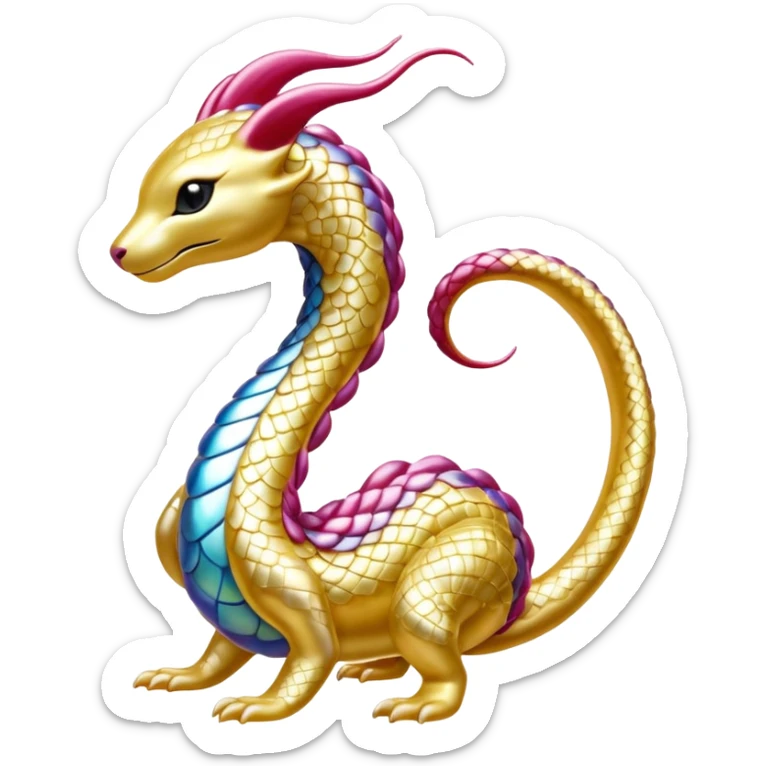Shiny Pearl-Gold Sunset-Tinted Luxurious Elegant Smooth Milotic-Liepard-hybrid-Fakémon-creature (full body) sticker