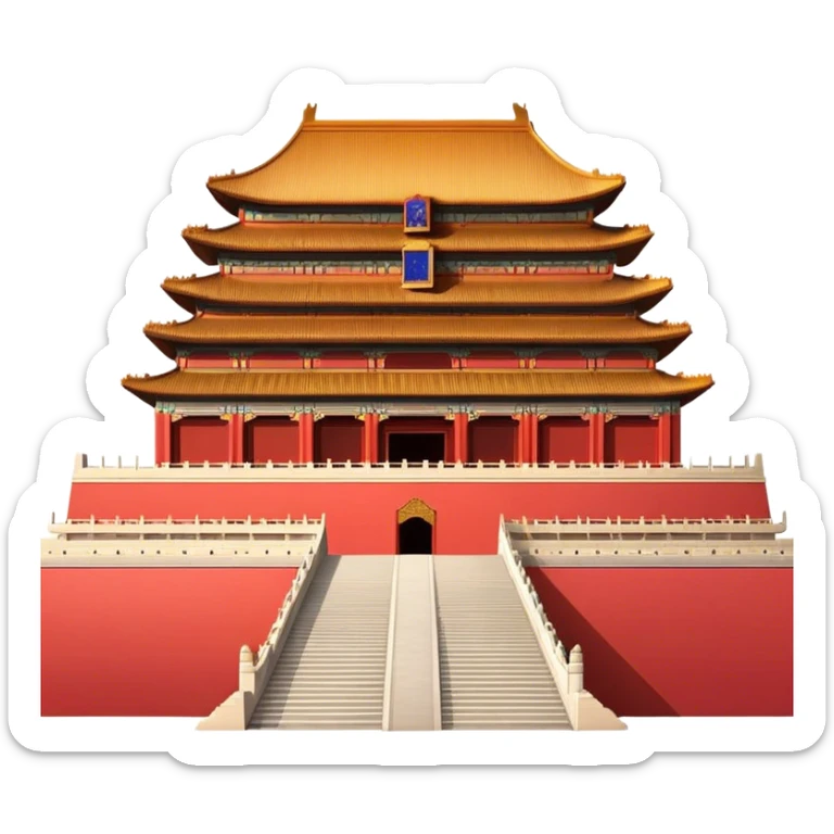 Cinematic Realistic Forbidden City Landmark Emoji, showcasing the imperial palace with iconic red walls and golden roofs rendered with rich textures and regal lighting. sticker