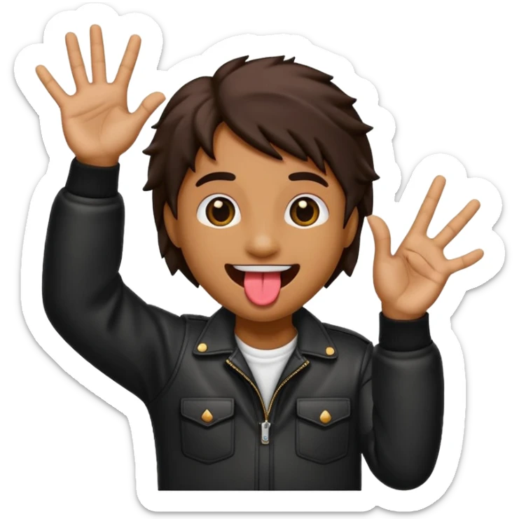 Black emoji sticking out tongue and holding up rockstar hands sticker