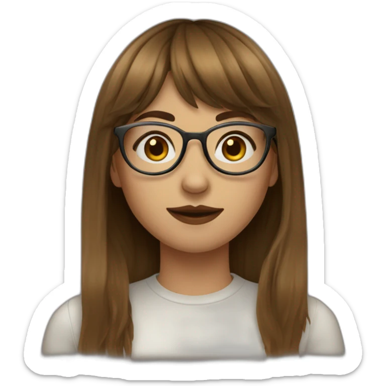 young woman with brown hair with bangs, glasses and a septum piercing sticker