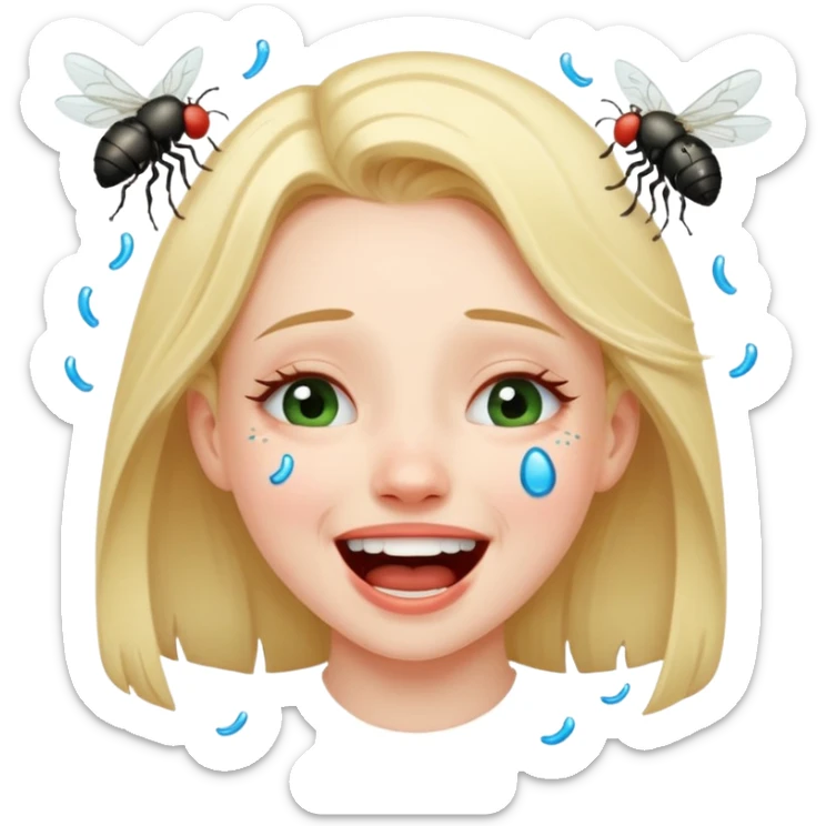 Caca fille qui pu et pleure de rire avec des mouches autour sticker