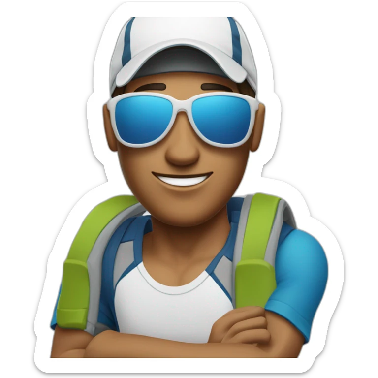 white salomon trail runner man wearing a cap and a pair of sunglasses and running happily sticker