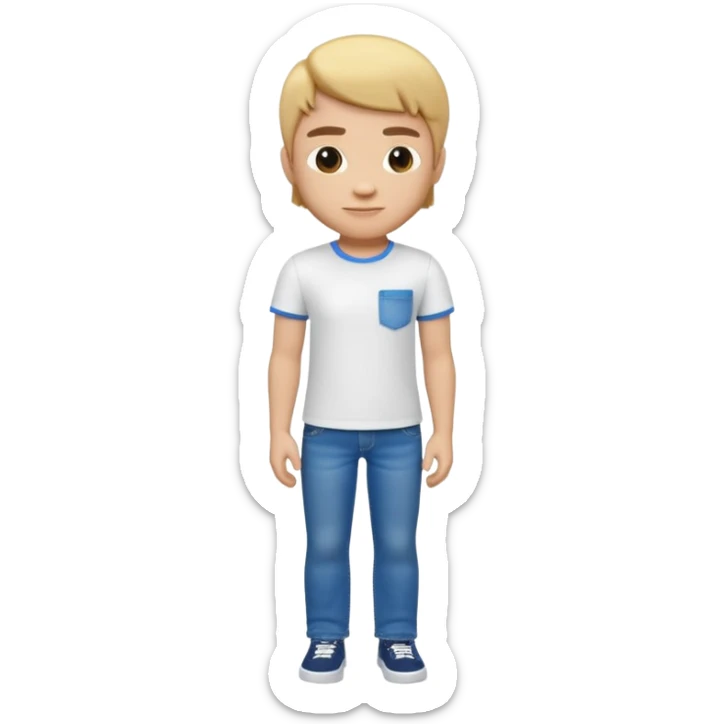 A 3D cartoon casual T-shirt and jeans outfit arranged on flat surface, bright lighting, Memoji-style realism. sticker