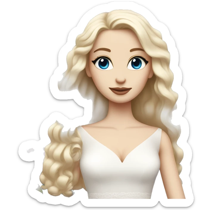 White bride with long light blonde hair and blue eyes with light pink peonies in hair white skin  sticker