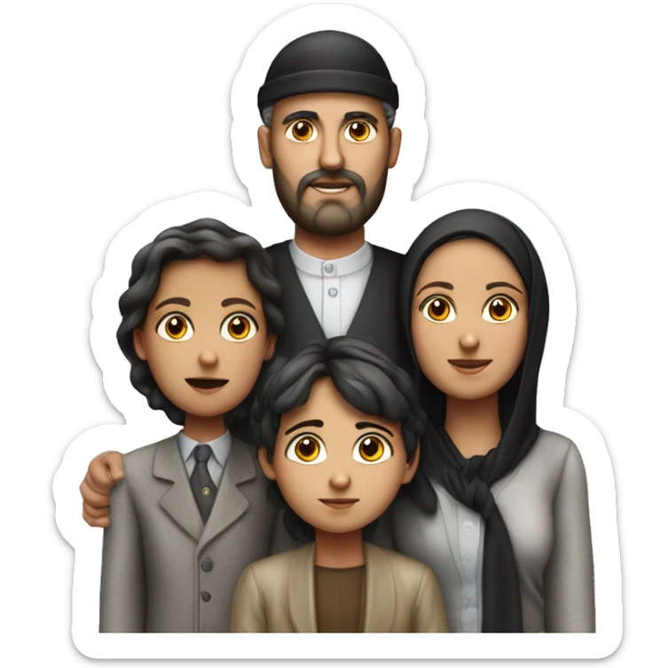 mom, dad, son and daughter of orthodox jews photorealistic serious sticker