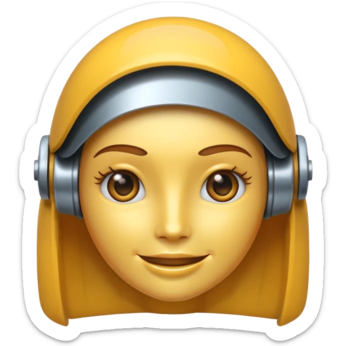 crée un emoji animé d'une tête mi-femme mi Robot Avec un sourire sticker