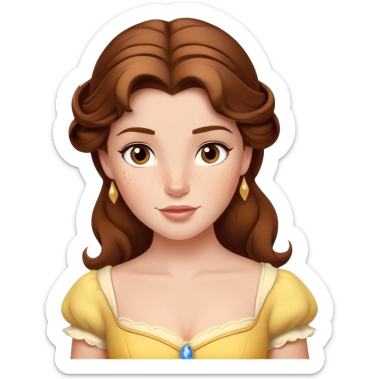 Disney Princess Belle from Beauty and the Beast with brown hair and face with freckles sticker