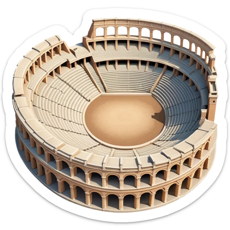 Cinematic Realistic Pula Arena Landmark Emoji, showcasing the ancient Roman amphitheater rendered with detailed weathered stone textures and dramatic lighting. sticker