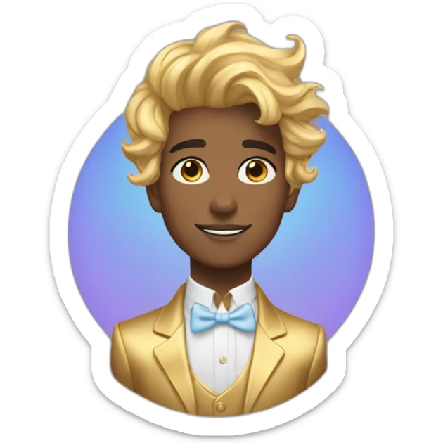 Posh-boy-with-golden-suit-and-blue-eyes-and-rainbow-unicorn-hair sticker