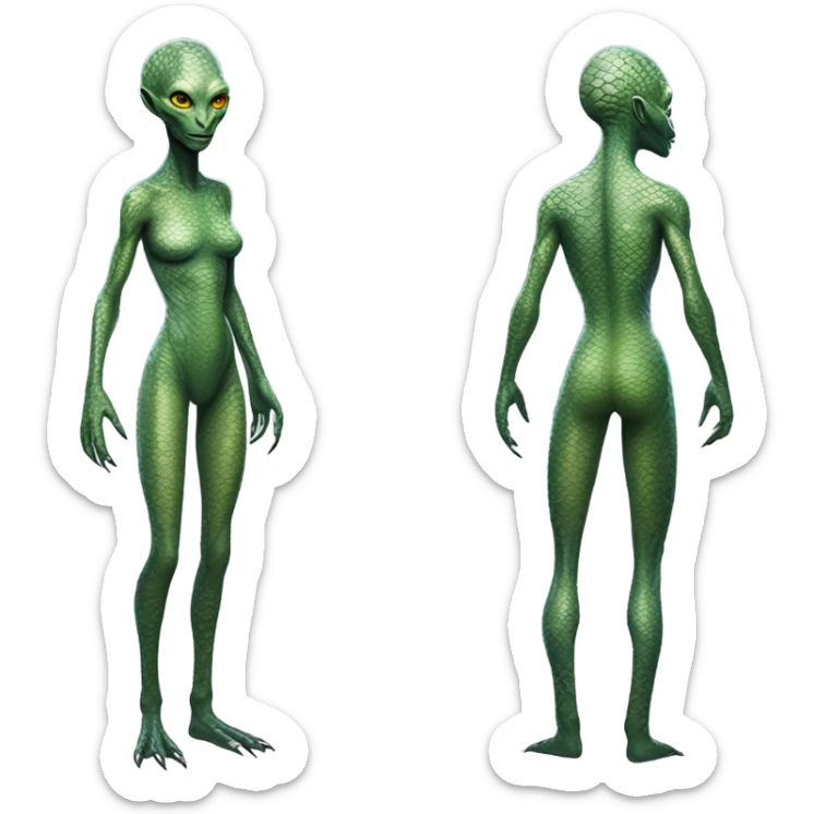 a reptilian alien woman full body sticker