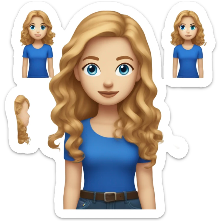 Hair down and blown out Strawberry blonde girl with blue eyes light skin wearing a royal blue shirt  sticker