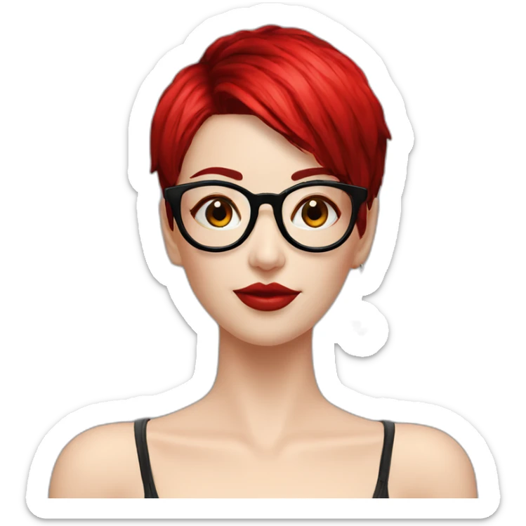 Punk female earrings glasses,red and black short hair, sticker