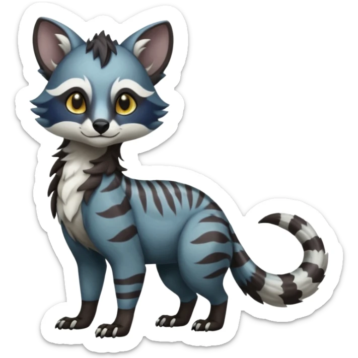 Colorful dark tropical exotic cute cool beautiful shiny beautiful fantasy-civet-genet-sergal-Protogen-vernid-Gryphon-Cacomistle-Trico-oncilla-animal-Fakémon-hybrid-fursona (full body) sticker