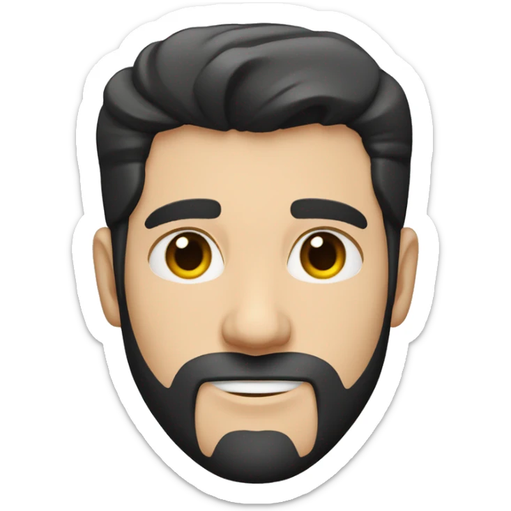 White man in black v-neck shirt with straight black hair with a slight grey streak and a short black beard that is slightly greying sticker