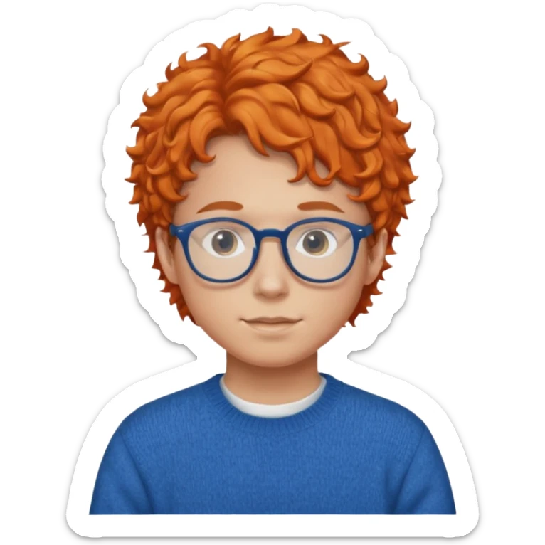 teen nerd orange hair boy curly orange hair wearing white shirt inside a sweater with glasses  sticker
