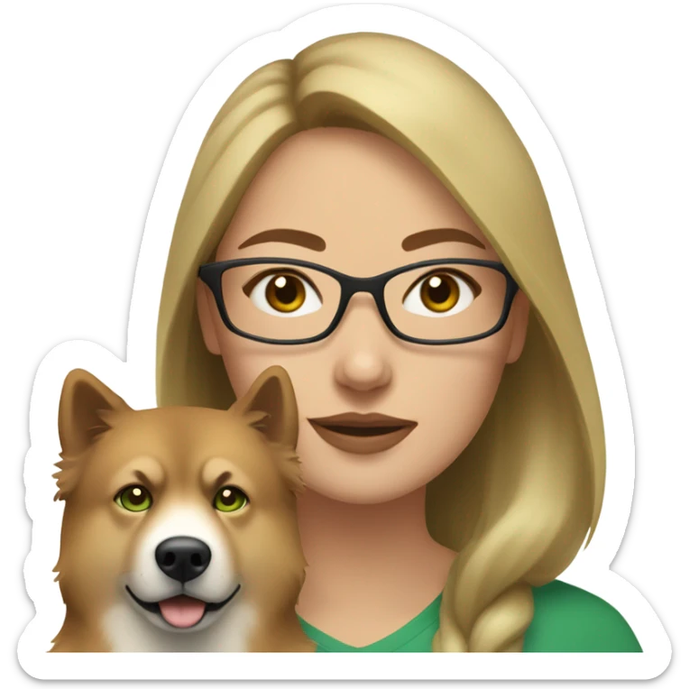 Brown light hair woman aux Green eyes with glasses Green eyes and White eurasier dog  sticker