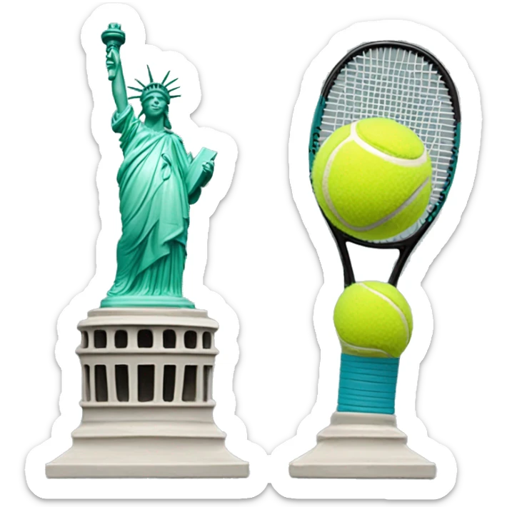 Statue of Liberty happy with a tennis ball and a raquet sticker