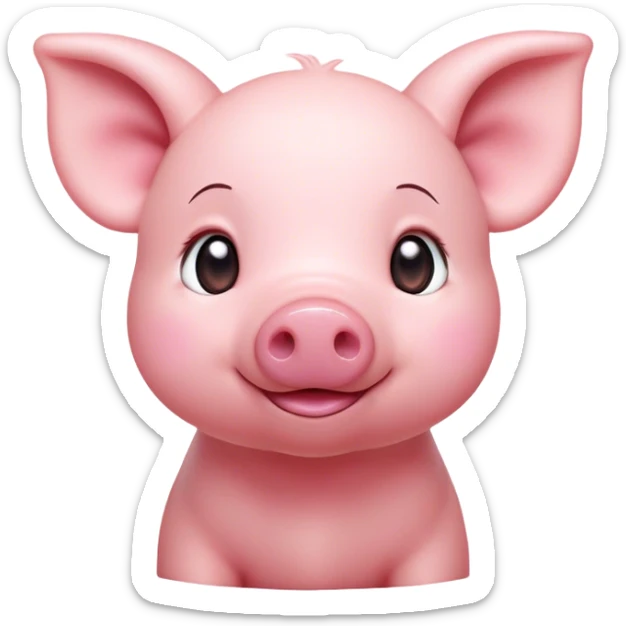 Cinematic Cute Piglet Portrait Emoji, Head tilted playfully and inquisitively, featuring a delicate rosy-pink hide with an adorably tiny snout and subtle sheen, round, sparkling beady eyes filled with boundless curiosity, Simplified yet irresistibly adorable features, highly detailed, glowing with a warm, friendly glow, high shine, affectionate and spirited, stylized with a touch of whimsical charm, bright and endearing, soft glowing outline, capturing the essence of a mischievous yet loving piglet, so playful it feels like it could nibble out of the screen and into your arms! sticker