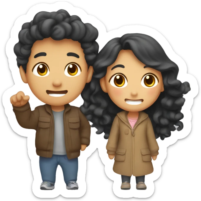 Cute Asian couple (girl with curly long hair) excitedly traveling  sticker