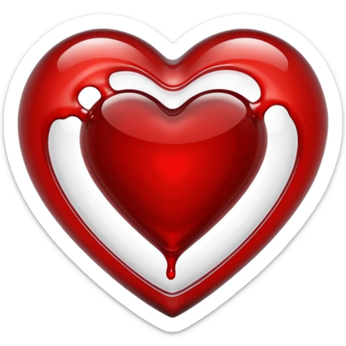 ultra-clear glass heart filled with red blood liquid, highly glossy, transparent sticker