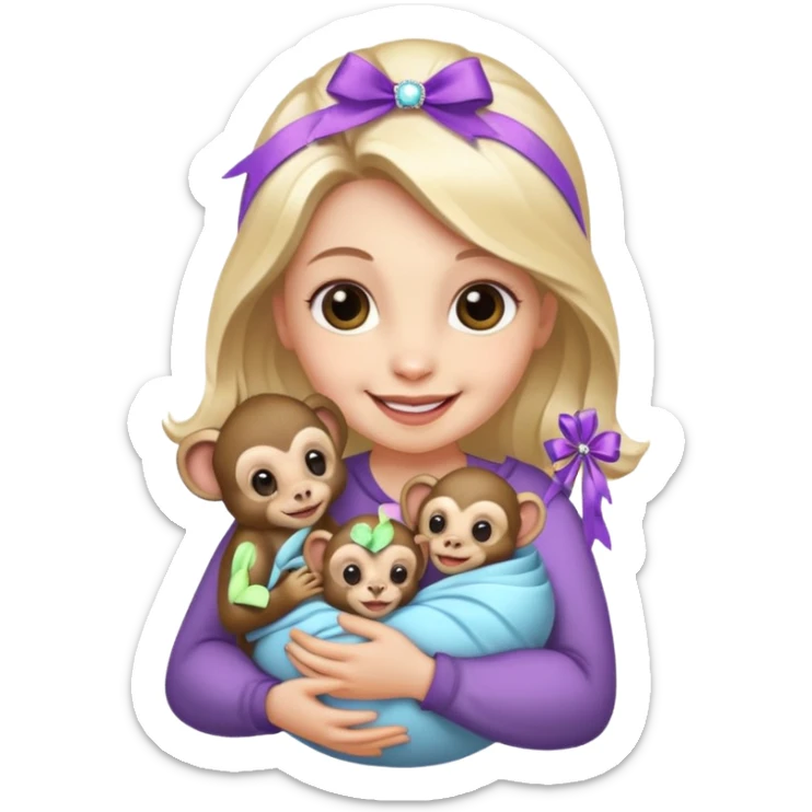 woman holding baby monkeys with ribbons and crystals sticker