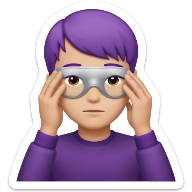 men with purple short hair, hair cover eyes sticker