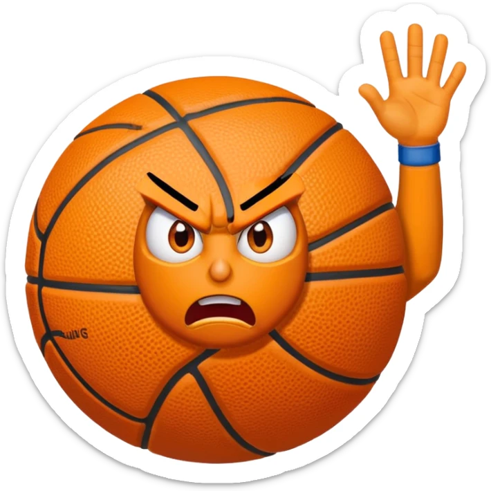 angry basketball with hands upp where it says 6 on the left hand and on the other one where it says 7 on the right hand sticker