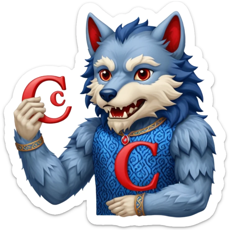 a werewolf hand just the hand holding the letter c make the c made out of persian carpet texture sticker